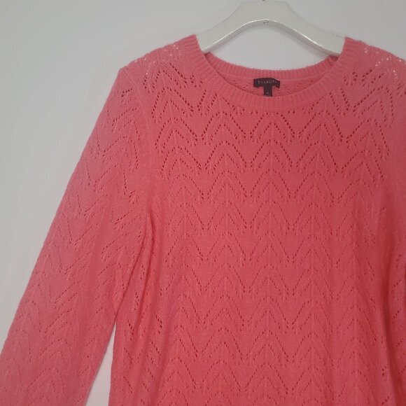 TALBOTS Womens Pointelle Sweater SZ XL Open‎ Knit Pink Pullover Long Sleeves - Picture 7 of 10